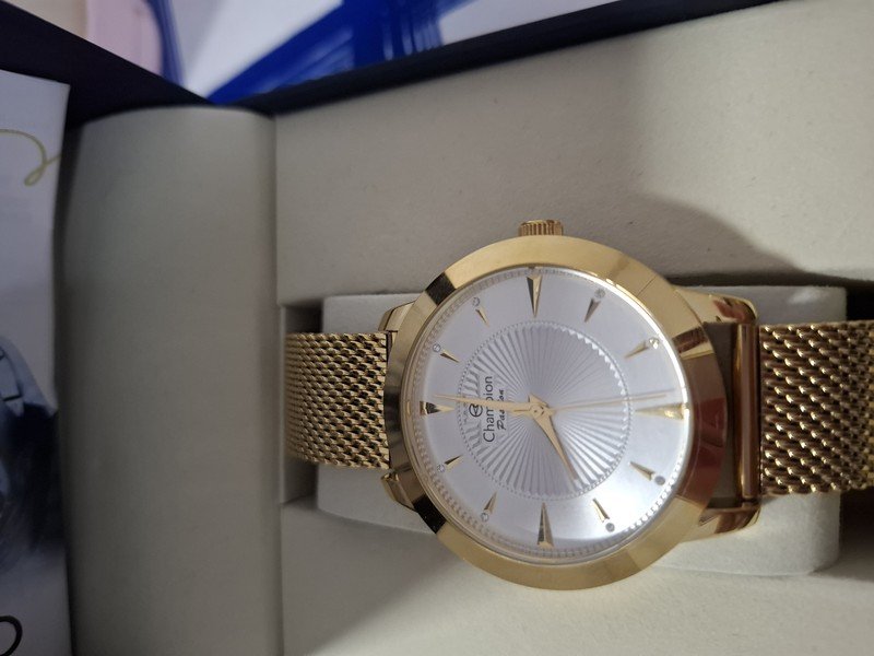 Relógio Feminino Champion Original Dourado Grande A Prova Dágua 50