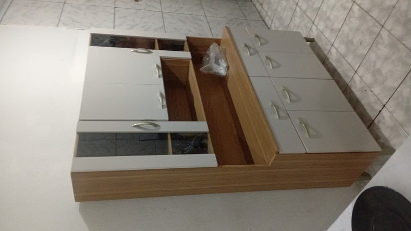 Armário de Cozinha 8 Portas 2 Gavetas Branco/Freijó/Soft - Kits