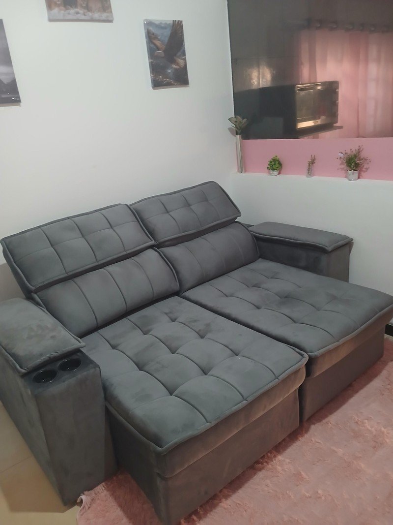 Sofá Retrátil Reclinável 3 Lugares Veludo Joly Cancún Gralha Azul