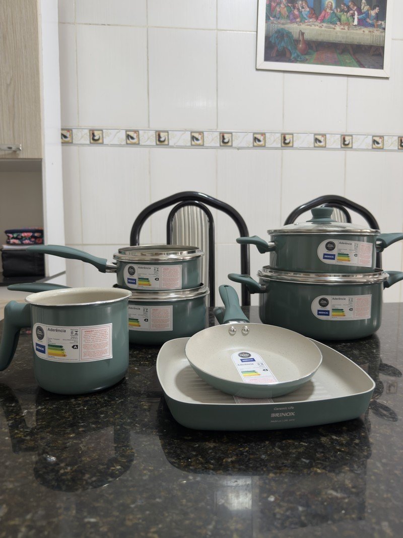 Jogo de Panelas Antiaderente Ceramic Life Easy 7 Peças Verde Jade