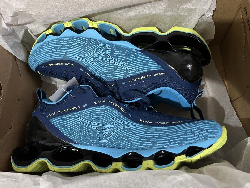 blue sky　プルソワン3点 Tênis Mizuno Wave Prophecy 13 - Masculino - Azul-Verde - Tênis de